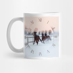 Horses galloping on snow Mug